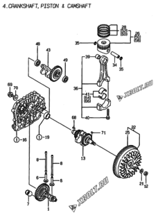  Двигатель Yanmar L100AEDERBOY, узел -  Коленвал, поршень и распредвал 
