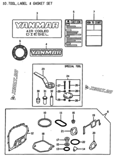  Двигатель Yanmar L100AEDERBOY, узел -  Инструменты, шильды и комплект прокладок 