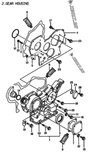  Двигатель Yanmar 4TNE84-EK, узел -  Корпус редуктора 