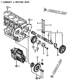  Двигатель Yanmar 4TNE84-EK, узел -  Распредвал и приводная шестерня 