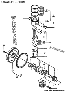  Двигатель Yanmar 4TNE84-EK, узел -  Коленвал и поршень 