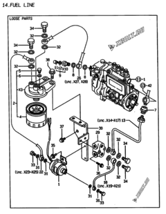  Двигатель Yanmar 4TNE84-EK, узел -  Топливопровод 