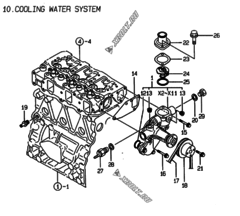  Двигатель Yanmar 3TNE78A-BME, узел -  Система водяного охлаждения 