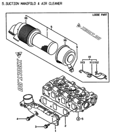  Двигатель Yanmar 3TNE68-BME, узел -  Впускной коллектор и воздушный фильтр 
