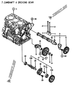  Двигатель Yanmar 3TNE68-BME, узел -  Распредвал и приводная шестерня 