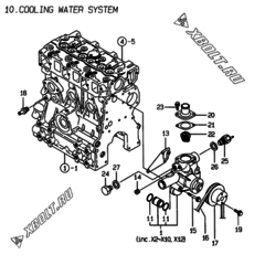  Двигатель Yanmar 3TNE68-BME, узел -  Система водяного охлаждения 