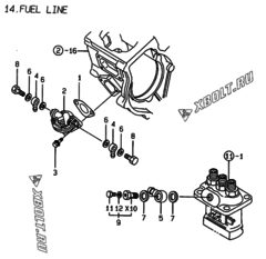  Двигатель Yanmar 3TNE68-BME, узел -  Топливопровод 