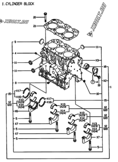  Двигатель Yanmar 3TNE74-BME, узел -  Блок цилиндров 