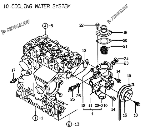  Система водяного охлаждения двигателя Yanmar 3TNE74-BME