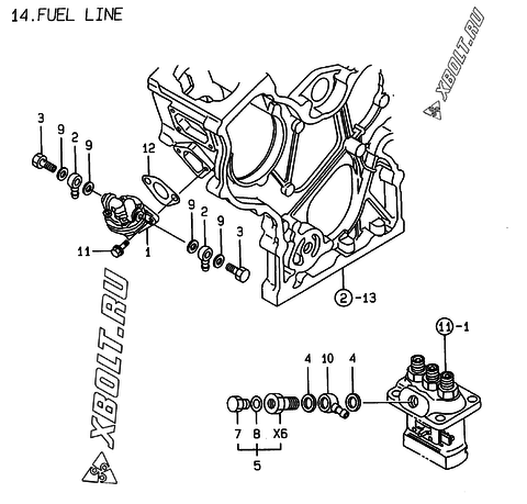  Топливопровод двигателя Yanmar 3TNE74-BME