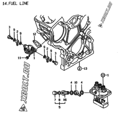  Двигатель Yanmar 3TNE74-BME, узел -  Топливопровод 