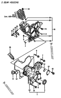  Двигатель Yanmar 3TNE68-AK, узел -  Корпус редуктора 