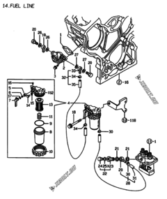  Двигатель Yanmar 3TNE68-AK, узел -  Топливопровод 