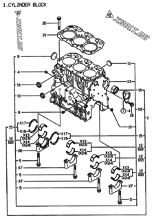  Двигатель Yanmar 3TNE74-AK, узел -  Блок цилиндров 