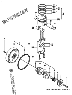  Двигатель Yanmar 3TNE74-AK, узел -  Коленвал и поршень 