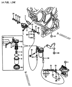  Двигатель Yanmar 3TNE74-AK, узел -  Топливопровод 