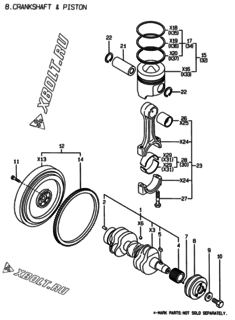  Двигатель Yanmar 3TNE78A-AK, узел -  Коленвал и поршень 