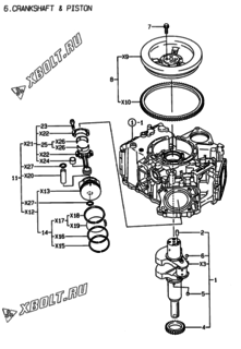  Двигатель Yanmar 2V78C-TX, узел -  Коленвал и поршень 
