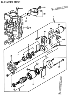  Двигатель Yanmar 2V78C-TX, узел -  Стартер 