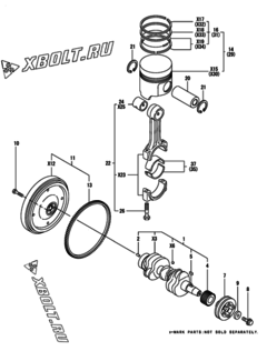  Двигатель Yanmar 3TNE74-ENSR3, узел -  Коленвал и поршень 