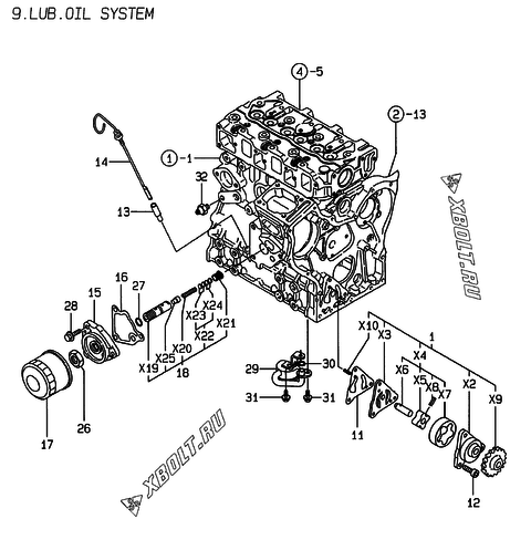  Система смазки двигателя Yanmar 3TNE74-ENSR3