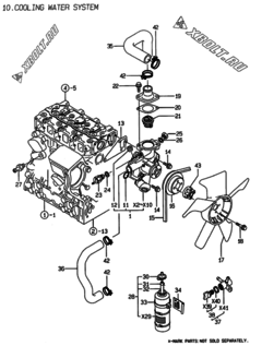  Двигатель Yanmar 3TNE74-ENSR3, узел -  Система водяного охлаждения 