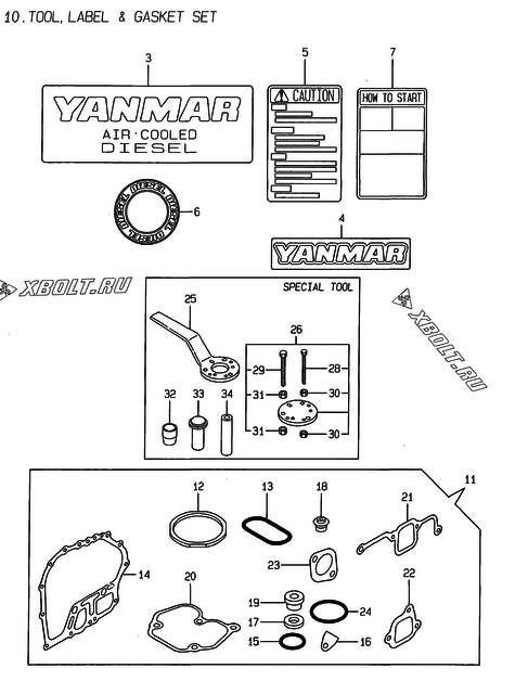  Инструменты, шильды и комплект прокладок двигателя Yanmar L70EE-DWKPA