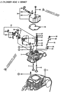 Двигатель Yanmar L48EE-DRM, узел -  Головка блока цилиндров (ГБЦ) 