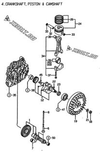  Двигатель Yanmar L48EE-DRM, узел -  Коленвал, поршень и распредвал 