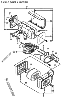  Двигатель Yanmar L100EE-DEVSA, узел -  Воздушный фильтр и глушитель 