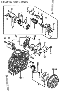  Двигатель Yanmar L100EE-DEVSA, узел -  Стартер и генератор 