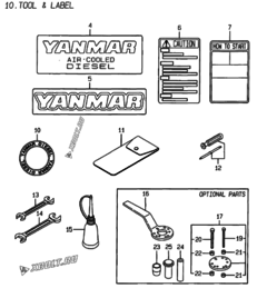  Двигатель Yanmar L100EE-DEVSA, узел -  Инструменты и шильды 