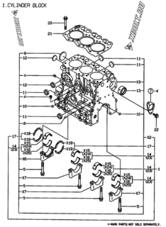  Двигатель Yanmar 3TNE68-LW, узел -  Блок цилиндров 