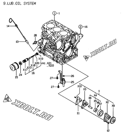  Система смазки двигателя Yanmar 3TNE68-LW