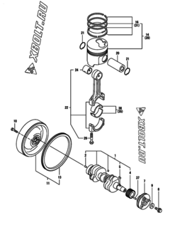  Двигатель Yanmar 3TNE74-PE, узел -  Коленвал и поршень 