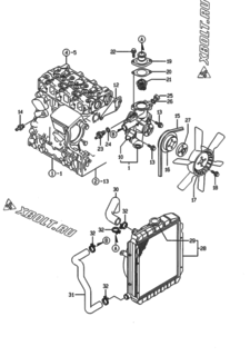  Двигатель Yanmar 3TNE74-PE, узел -  Система водяного охлаждения 