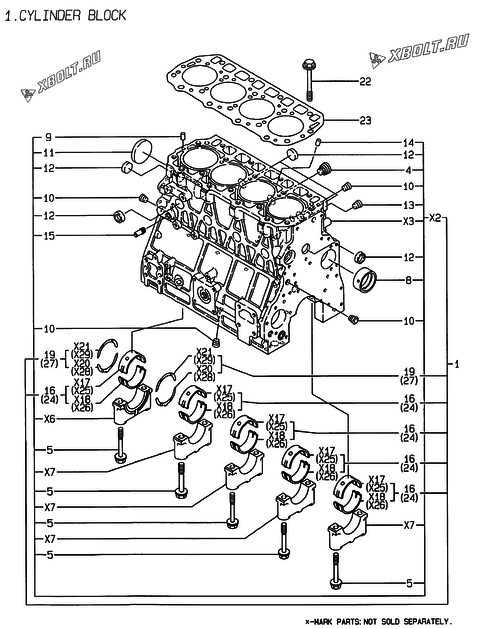  Блок цилиндров двигателя Yanmar 4TNE106-GE