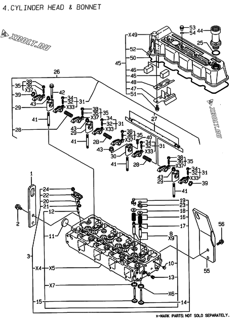  Головка блока цилиндров (ГБЦ) двигателя Yanmar 4TNE106-GE