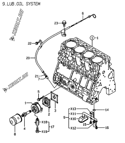  Система смазки двигателя Yanmar 4TNE106-GE
