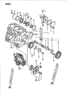  Двигатель Yanmar 3TNE88-ECR, узел -  Распредвал и приводная шестерня 