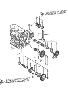  Двигатель Yanmar 3TNE74C-EDN, узел -  Распредвал и приводная шестерня 