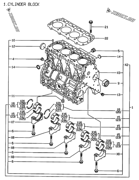  Блок цилиндров двигателя Yanmar 4TNE94-DBK