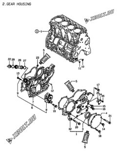  Двигатель Yanmar 4TNE94-DBK, узел -  Корпус редуктора 