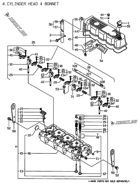  Головка блока цилиндров (ГБЦ) двигателя Yanmar 4TNE94-DBK
