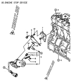  Двигатель Yanmar 4TNE94-DBK, узел -  Устройство остановки двигателя 