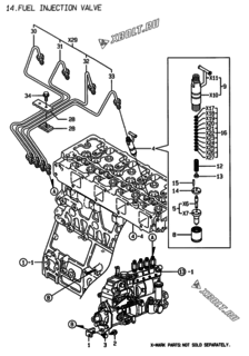  Двигатель Yanmar 4TNE106T-GE, узел -  Форсунка 