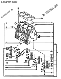  Двигатель Yanmar 3TNE88-EYC, узел -  Блок цилиндров 