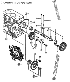  Двигатель Yanmar 3TNE88-EYC, узел -  Распредвал и приводная шестерня 