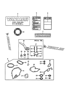  Двигатель Yanmar L48EE-DEVMS, узел -  Инструменты, шильды и комплект прокладок 