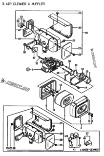  Двигатель Yanmar L100EEDEVMK1, узел -  Воздушный фильтр и глушитель 